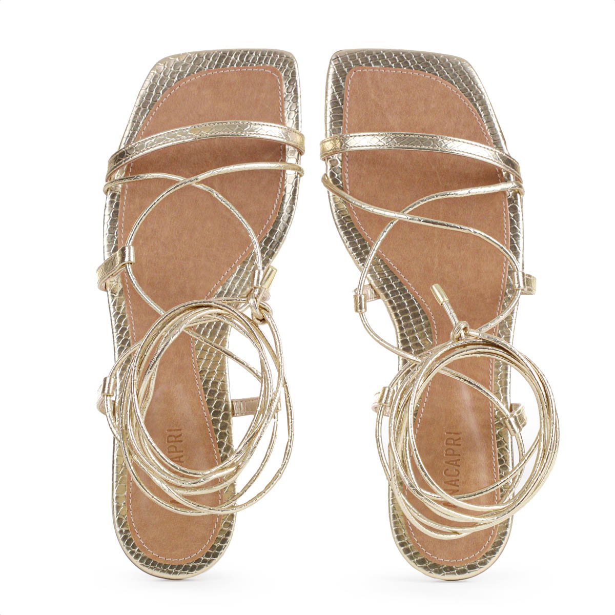 Sandalia Anacapri Amarracao Tiras Finas Snake Dourado - Feminino Dourado 4