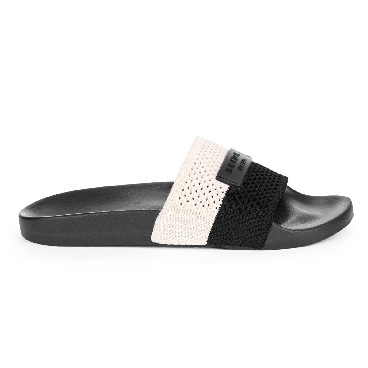 Chinelo Brizza Arezzo Slide Knit Bicolor Preto e Off White - Feminino Preto 2