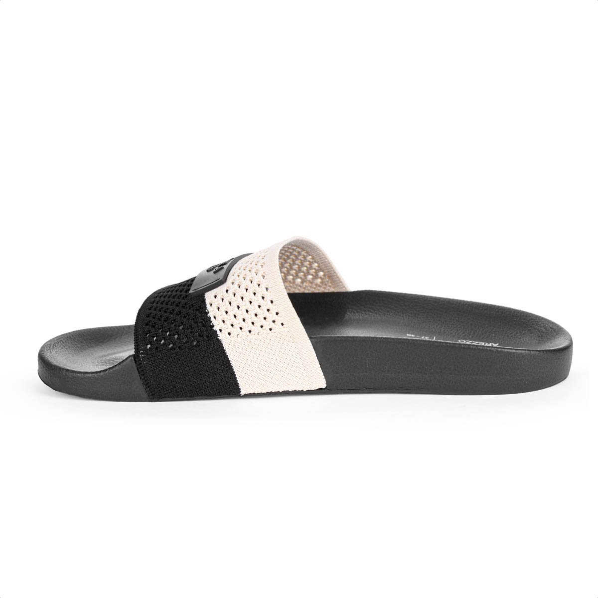 Chinelo Brizza Arezzo Slide Knit Bicolor Preto e Off White - Feminino Preto 3