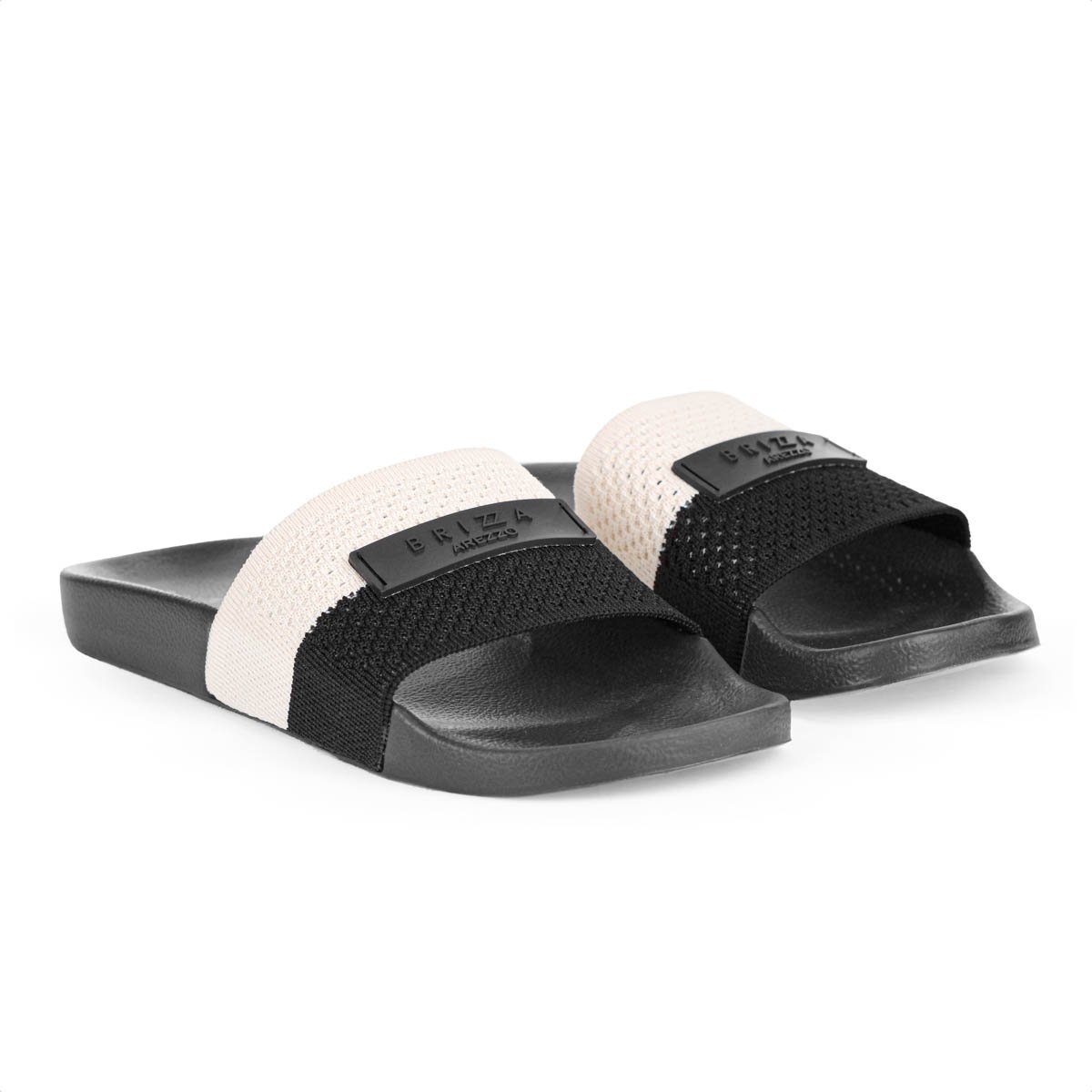 Chinelo Brizza Arezzo Slide Knit Bicolor Preto e Off White - Feminino Preto 4