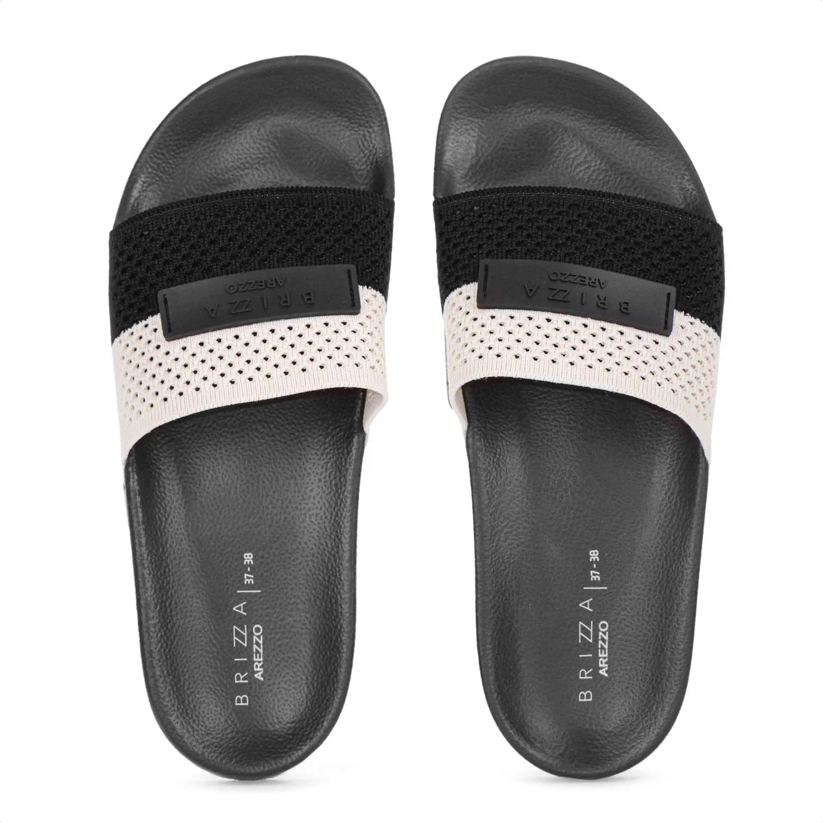 Chinelo Brizza Arezzo Slide Knit Bicolor Preto e Off White - Feminino Preto 5