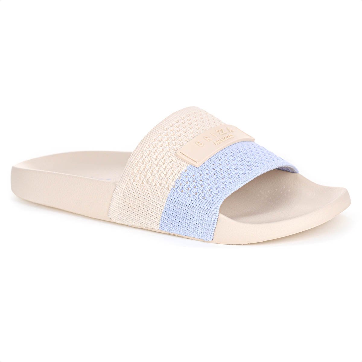 Chinelo Brizza Arezzo Slide Knit Bicolor Off White e Azul - Feminino Branco 1