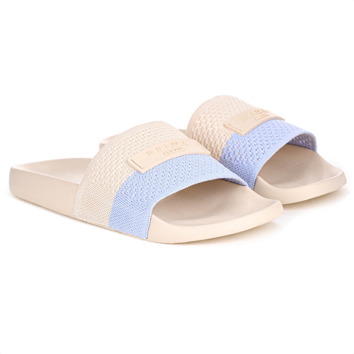 Chinelo Brizza Arezzo Slide Knit Bicolor Off White e Azul - Feminino Branco 4