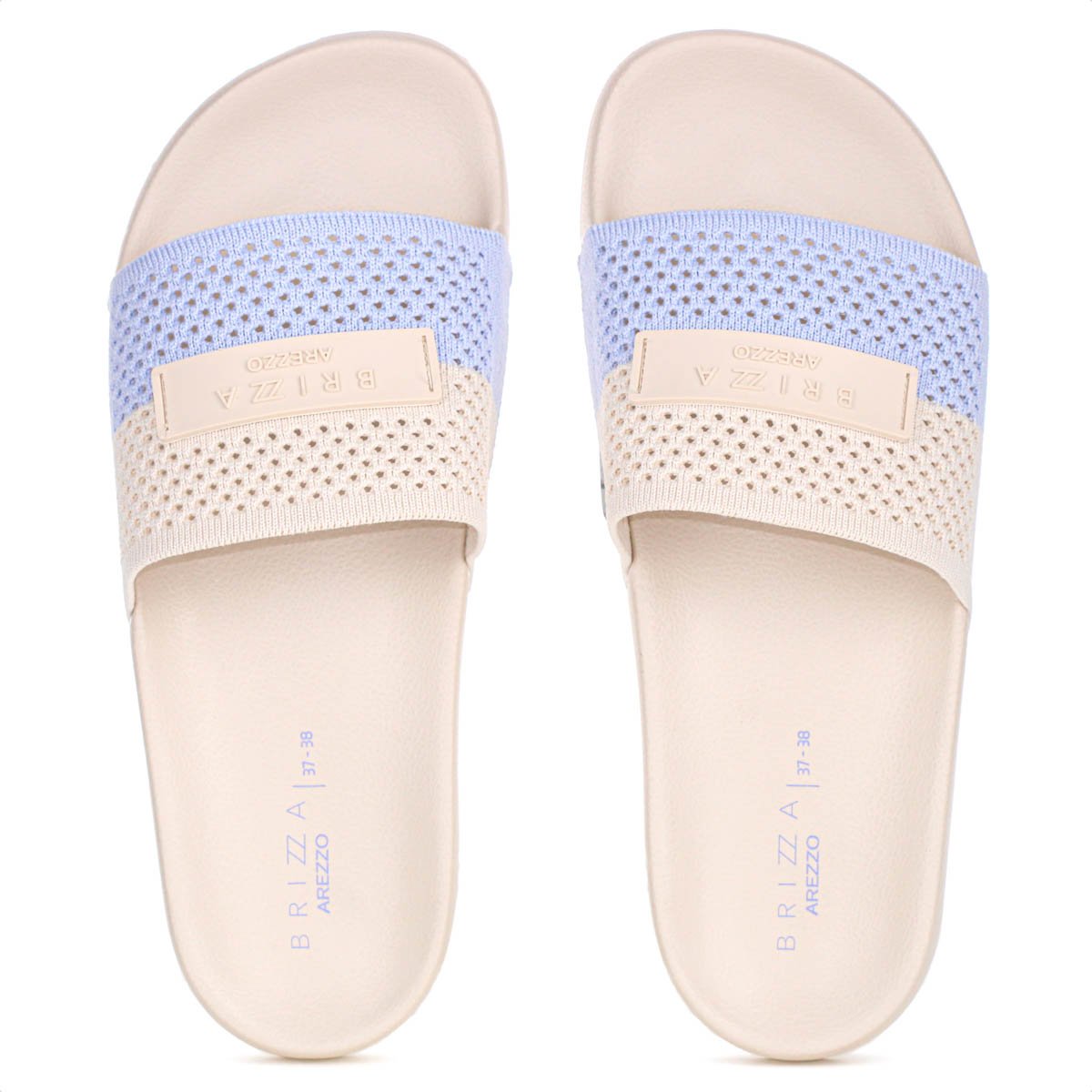 Chinelo Brizza Arezzo Slide Knit Bicolor Off White e Azul - Feminino Branco 5