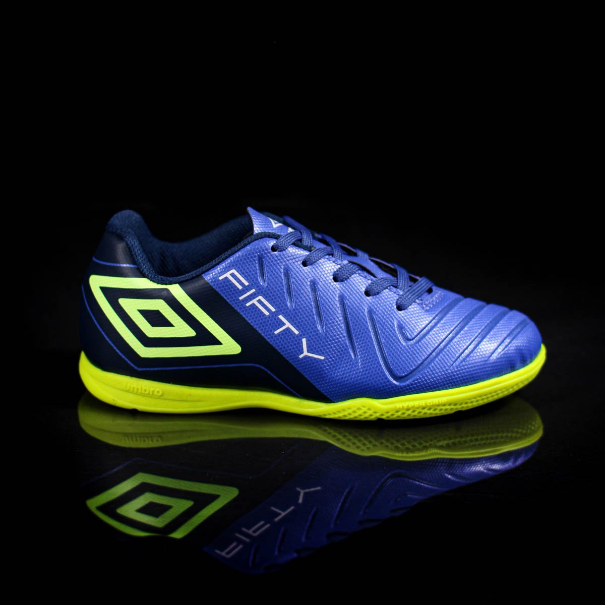 Chuteira Umbro Futsal Fifty VI Jr Azul e Verde Limao - Juvenil Azul 7