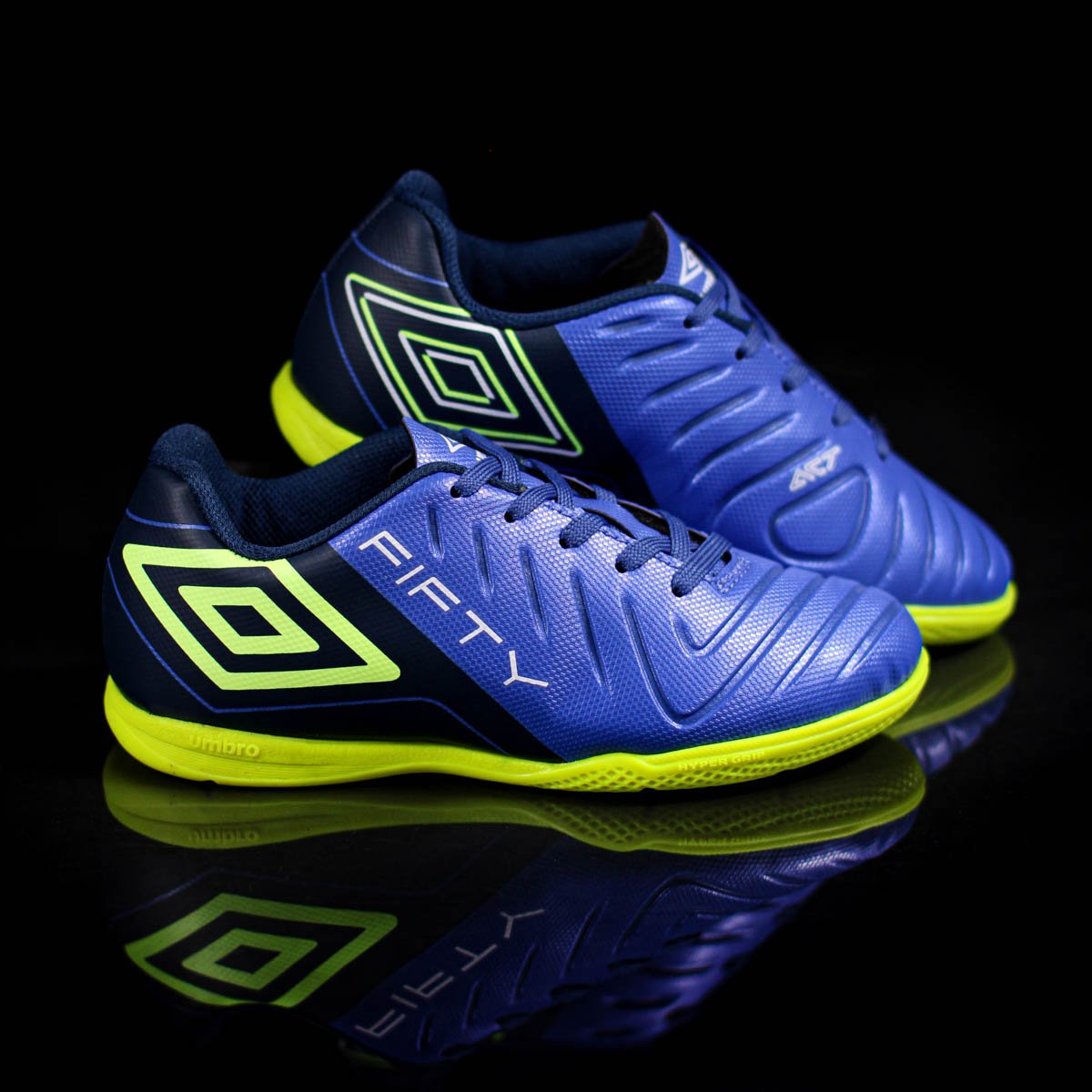 Chuteira Umbro Futsal Fifty VI Jr Azul e Verde Limao - Juvenil Azul 8