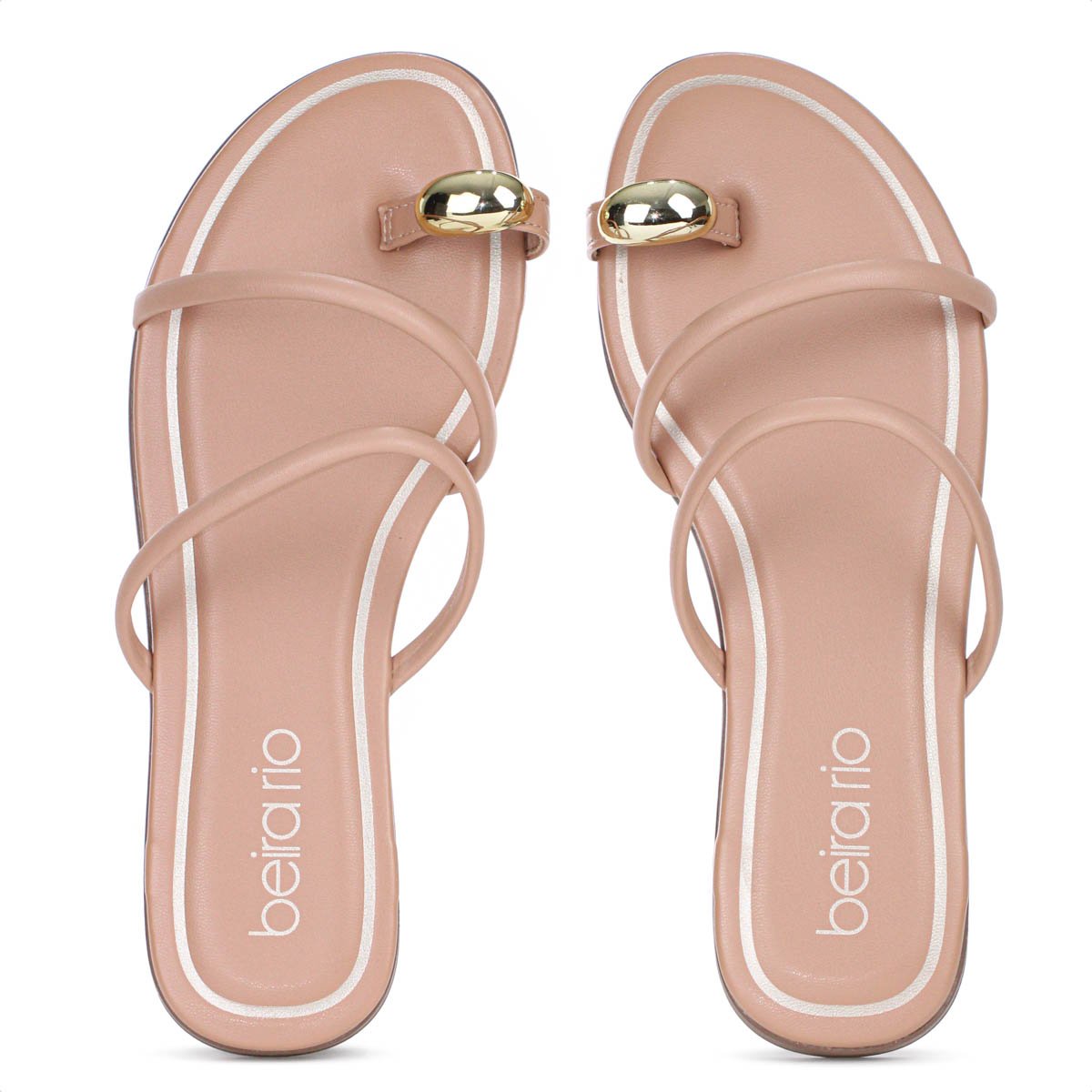 Rasteira Beira Rio Com Tiras Nude e Dourado - Feminino Bege 5