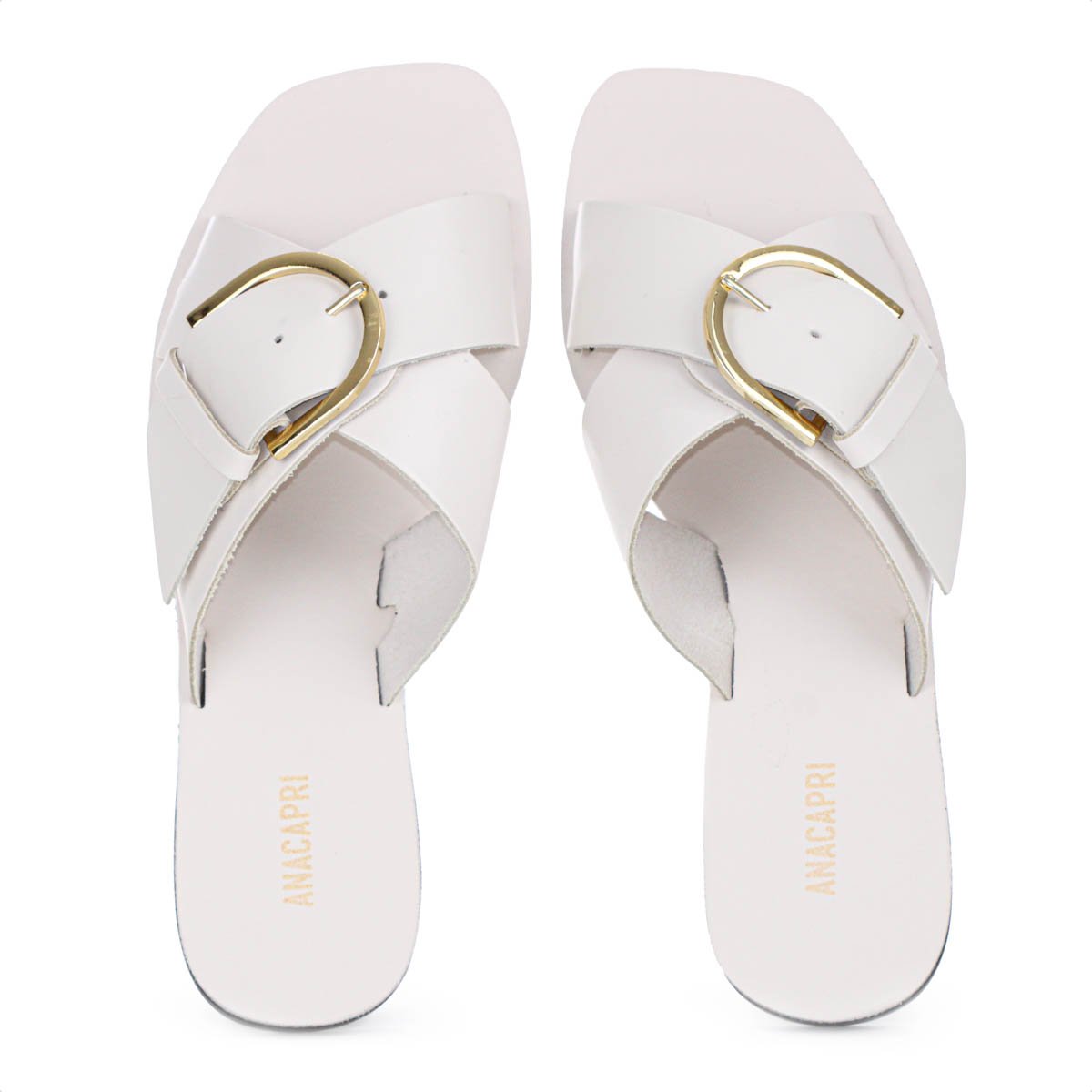 Rasteira Anacapri Tiras Cruzadas Fivela Couro Off White - Feminino Branco 5