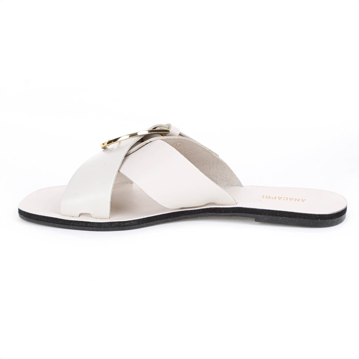 Rasteira Anacapri Tiras Cruzadas Fivela Couro Off White - Feminino Branco 3