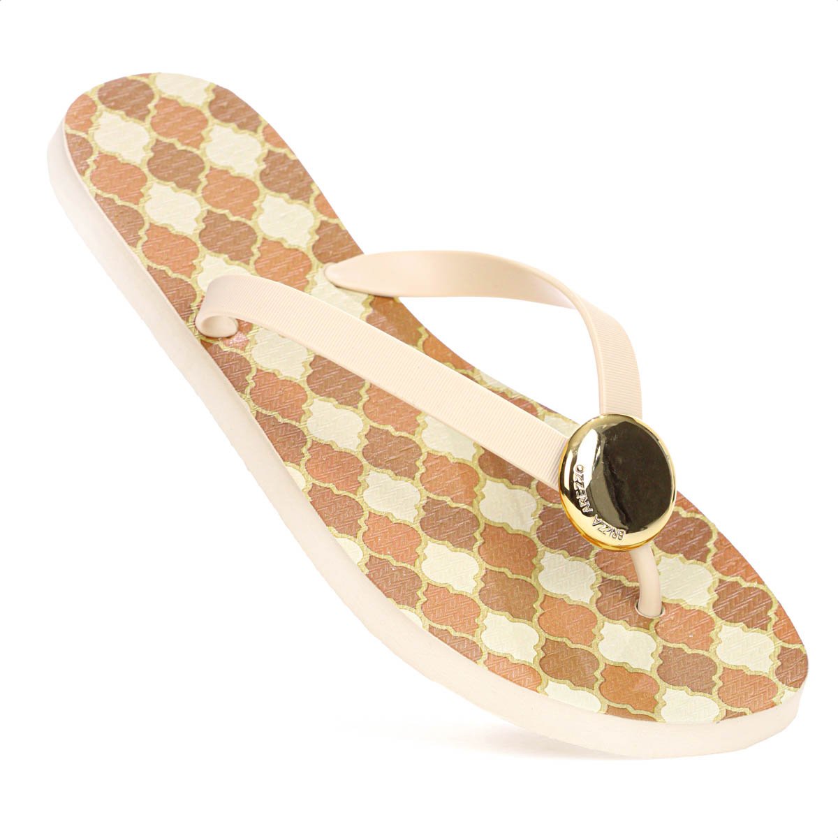 Chinelo Brizza Arezzo Estampado Off White e Laranja - Feminino Laranja 9