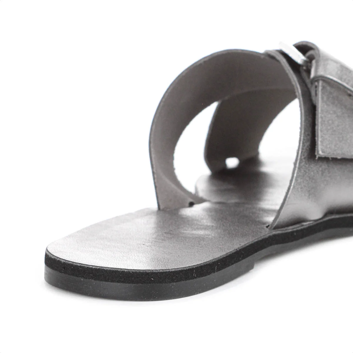 Rasteira Anacapri Tiras Cruzadas Fivela Couro Grafite Prateado - Feminino Prata 8