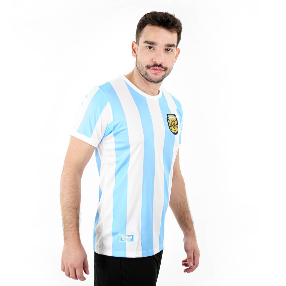 Camiseta de Time RetroMania Argentina Retro 1986 Home Azul Claro e Branco - Masculino Branco/Azul 3