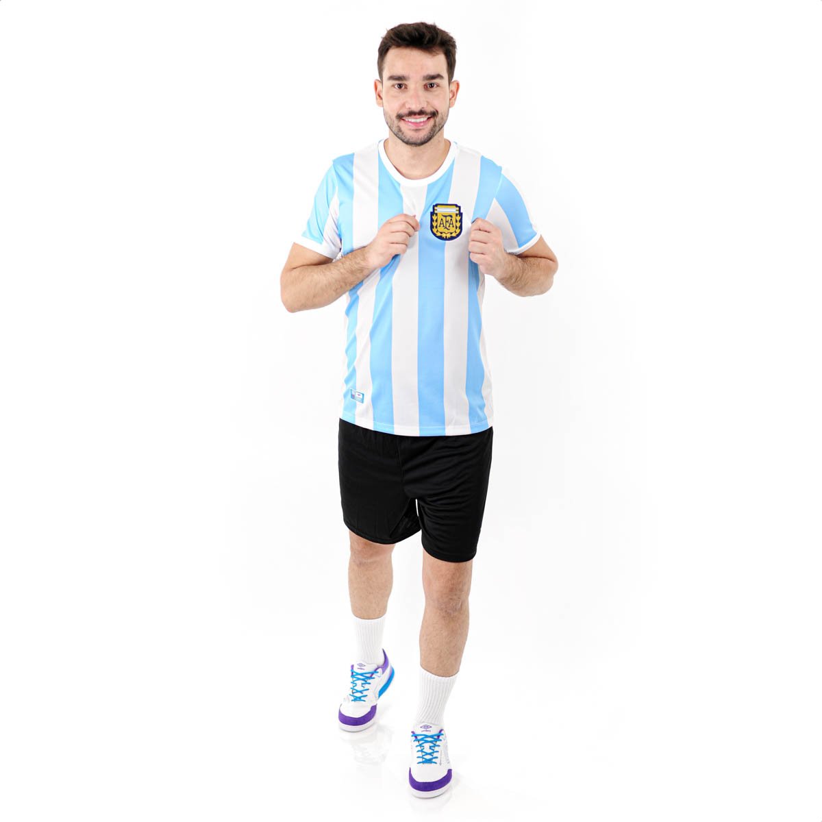 Camiseta de Time RetroMania Argentina Retro 1986 Home Azul Claro e Branco - Masculino Branco/Azul 5