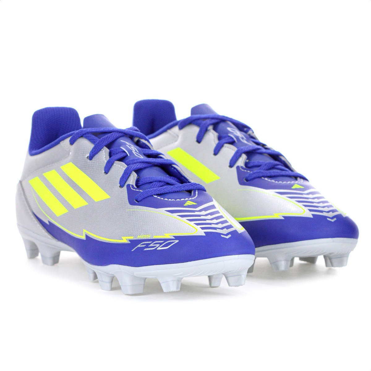 Chuteira Adidas Campo F50 Club FG/MG Messi Prata Verde e Azul - Masculino Prata 3