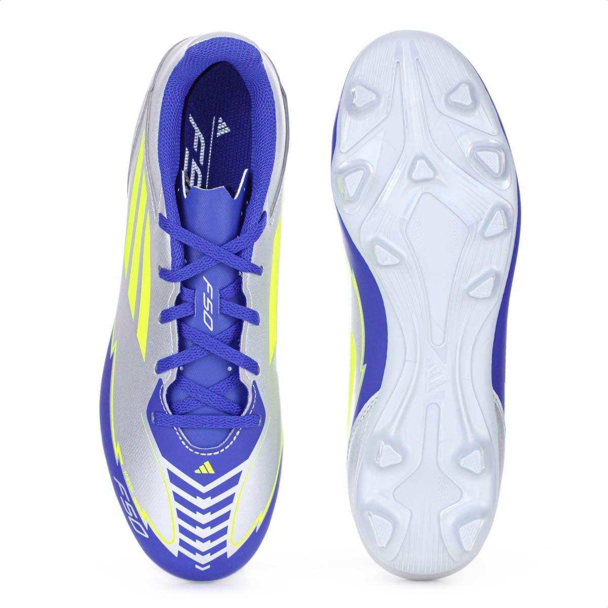 Chuteira Adidas Campo F50 Club FG/MG Messi Prata Verde e Azul - Masculino Prata 4