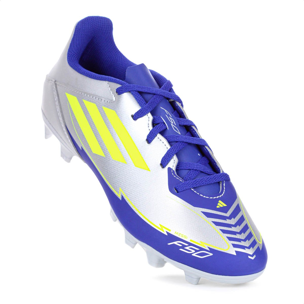 Chuteira Adidas Campo F50 Club FG/MG Messi Prata Verde e Azul - Masculino Prata 5