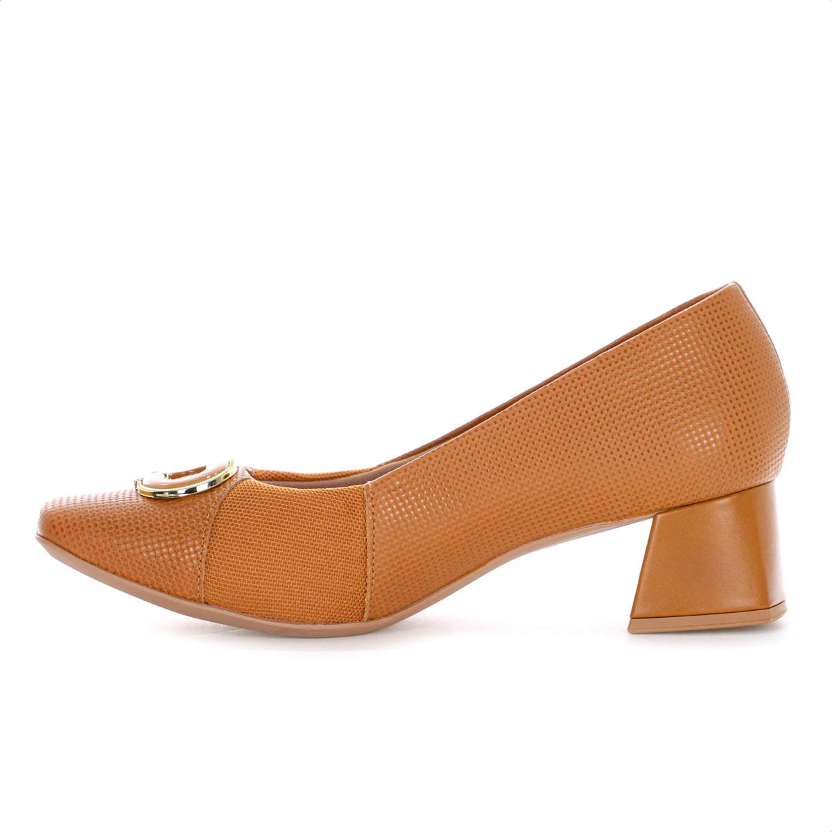 Scarpin Usaflex Salto Bloco Couro Tresse Monograma Marrom Caramelo - Feminino Marrom 3