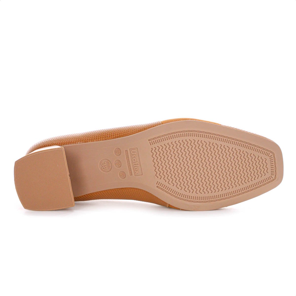 Scarpin Usaflex Salto Bloco Couro Tresse Monograma Marrom Caramelo - Feminino Marrom 6
