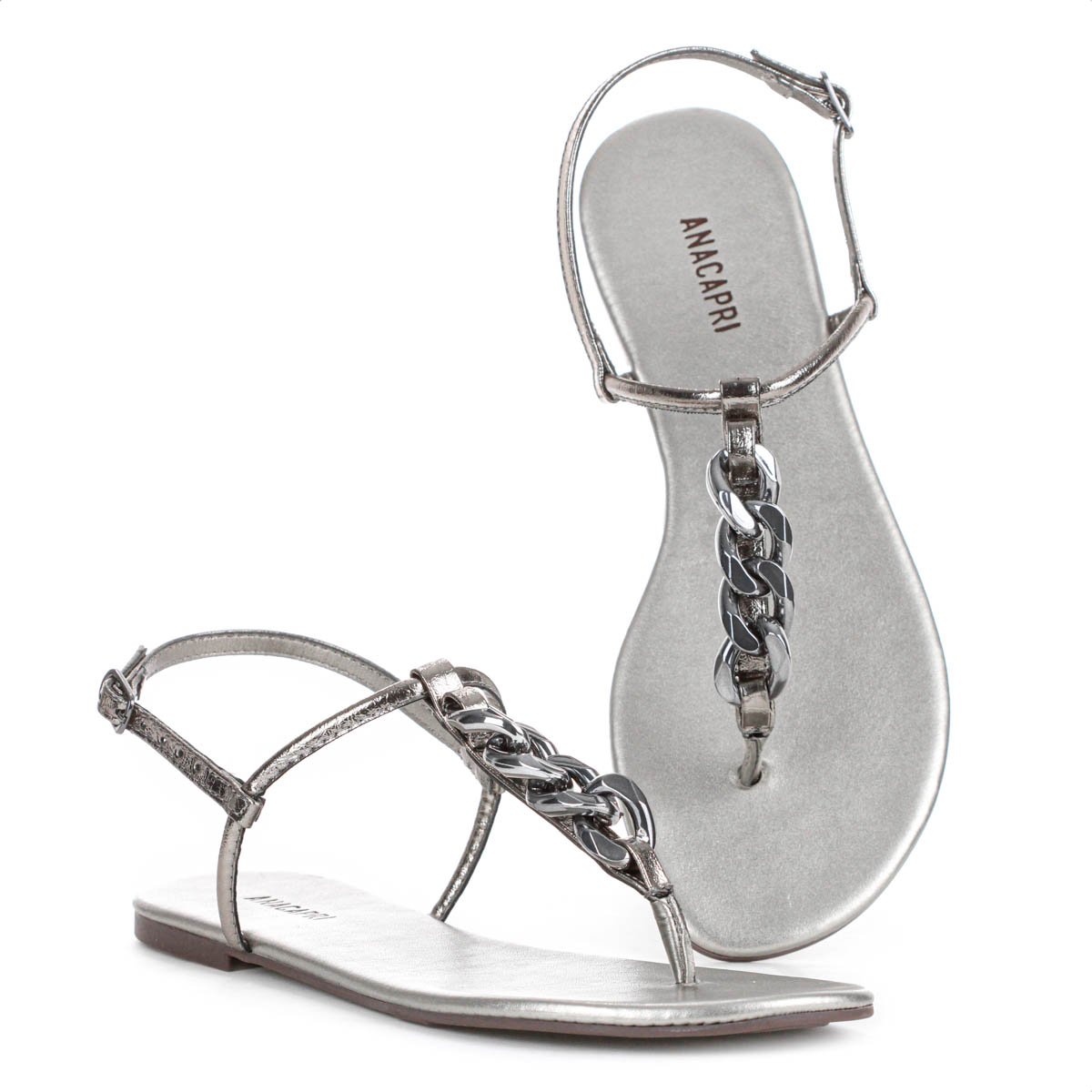 Sandalia Rasteira Anacapri Corrente Slim New Prata - Feminino Prata 4