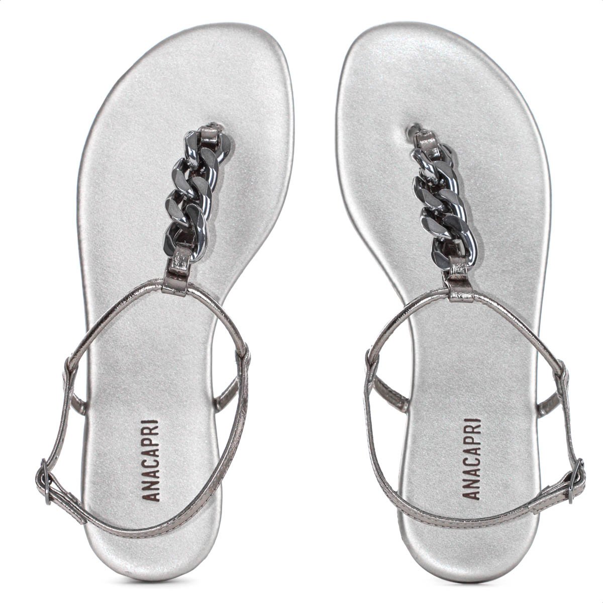 Sandalia Rasteira Anacapri Corrente Slim New Prata - Feminino Prata 5