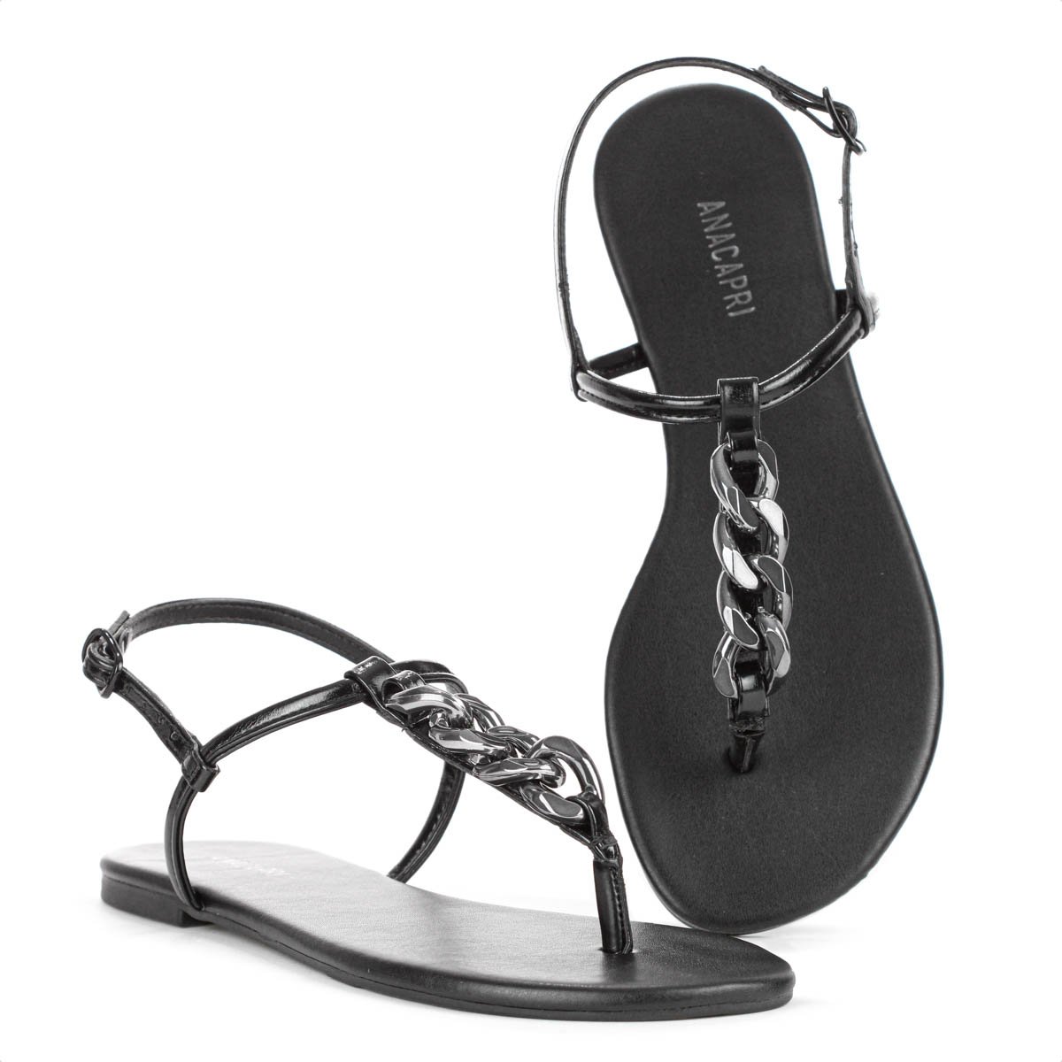 Sandalia Rasteira Anacapri Corrente Slim New Preto - Feminino Preto 5