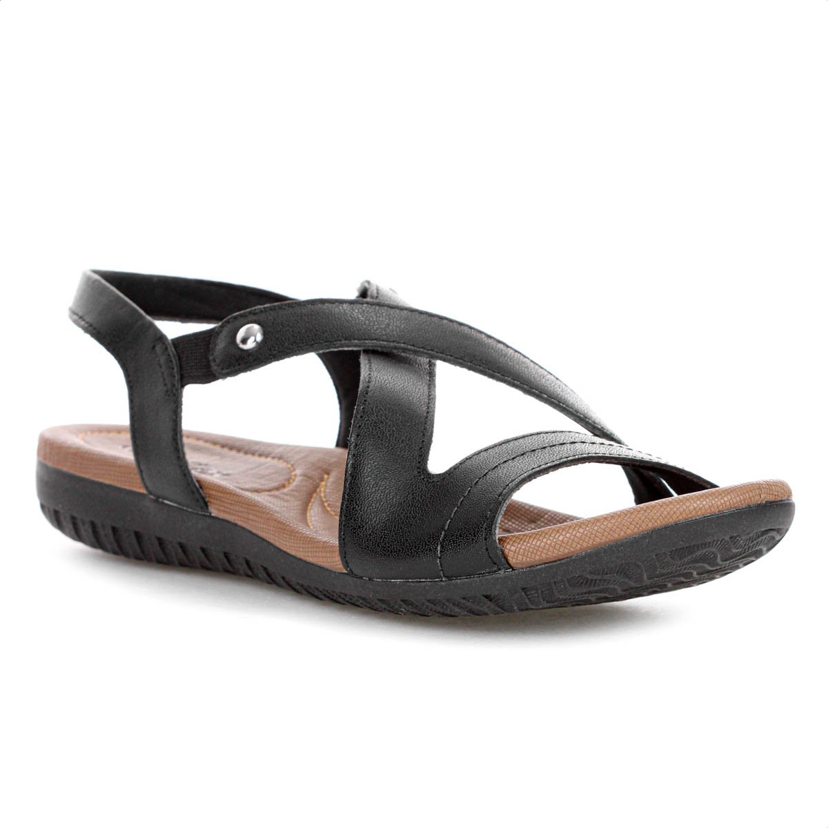 Sandalia Rasteira Usaflex Tiras Cruzadas Couro Preto - Feminino Preto 1