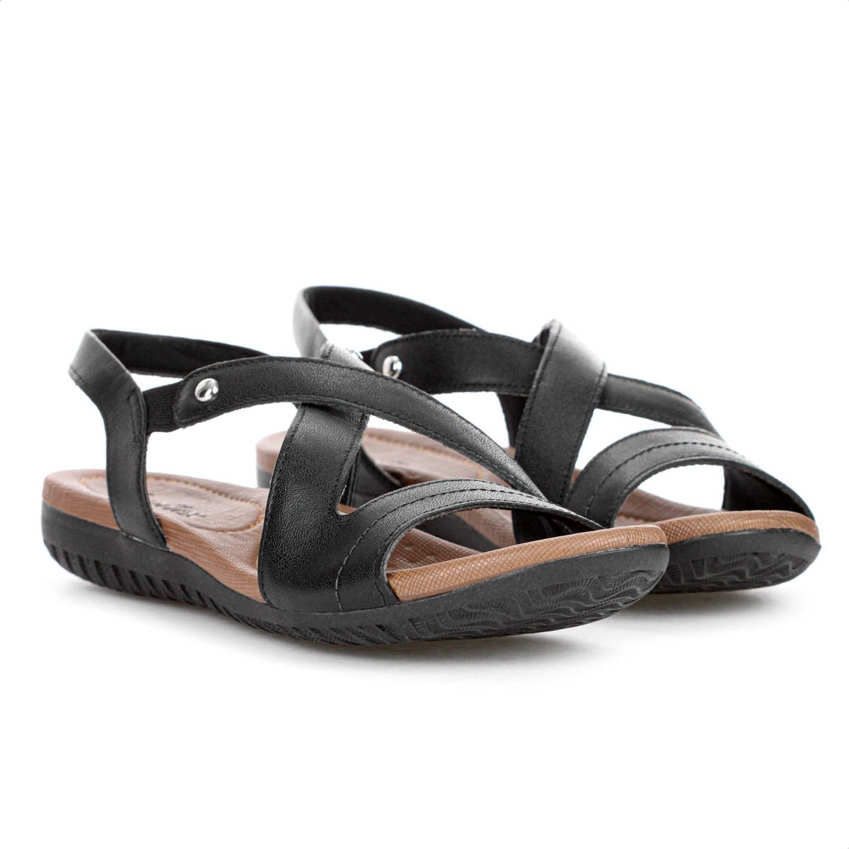 Sandalia Rasteira Usaflex Tiras Cruzadas Couro Preto - Feminino Preto 4