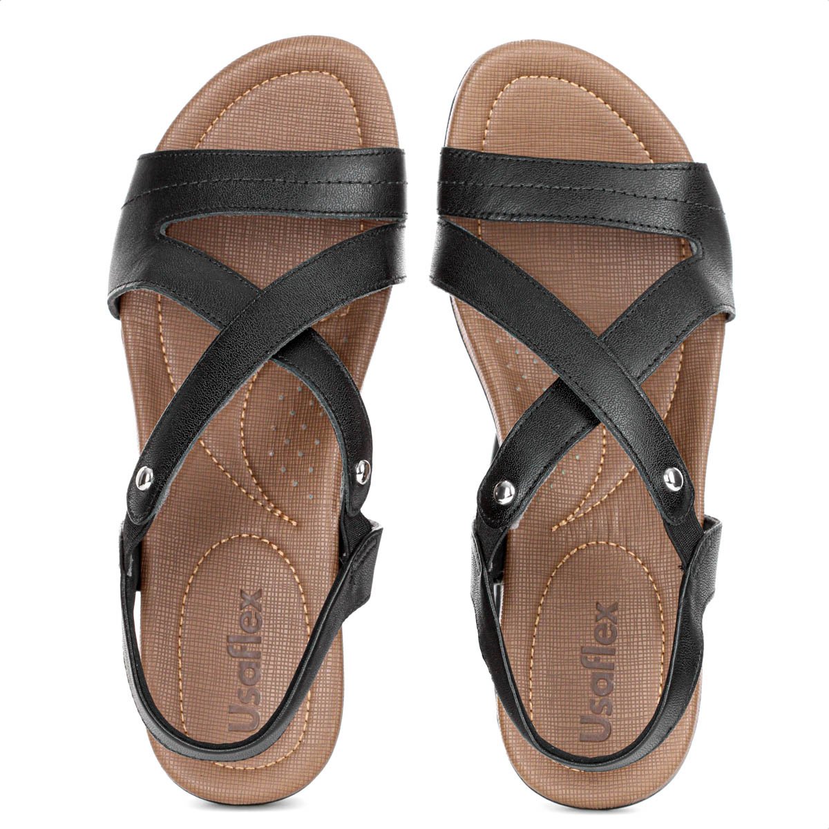 Sandalia Rasteira Usaflex Tiras Cruzadas Couro Preto - Feminino Preto 5