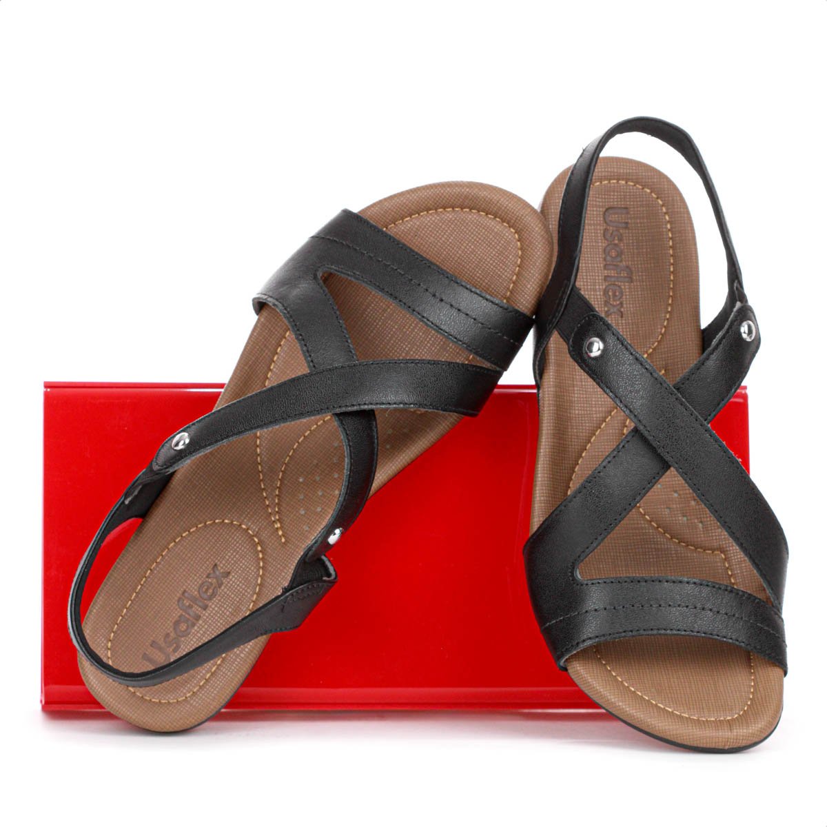 Sandalia Rasteira Usaflex Tiras Cruzadas Couro Preto - Feminino Preto 10