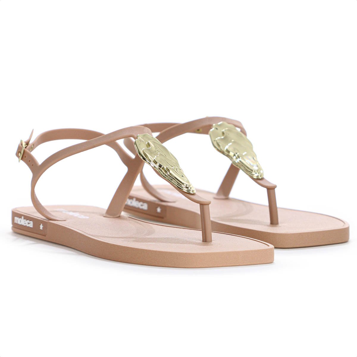 Sandalia Moleca Tira Pronta C/ Detalhe Nude e Dourado - Feminino Bege 4