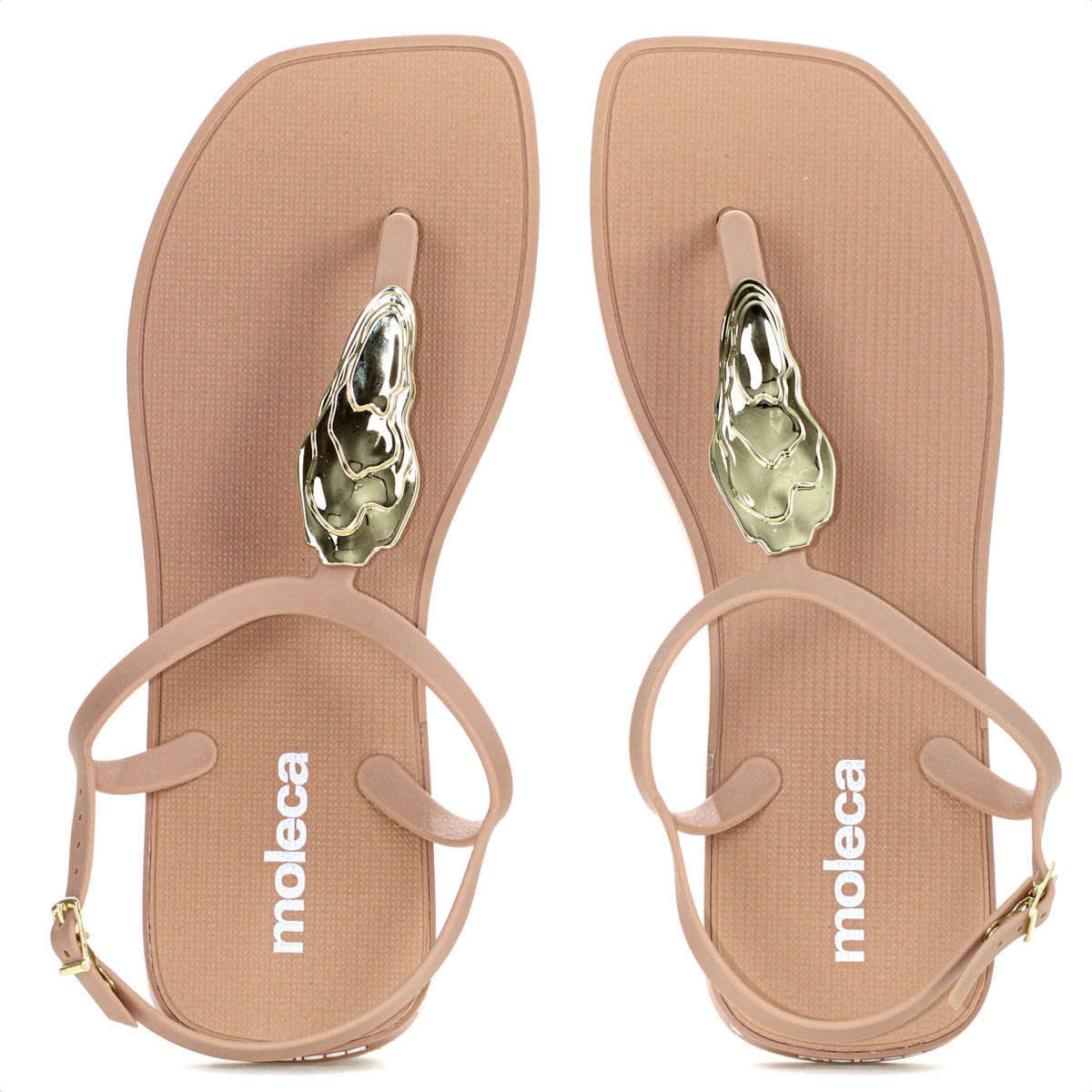 Sandalia Moleca Tira Pronta C/ Detalhe Nude e Dourado - Feminino Bege 5