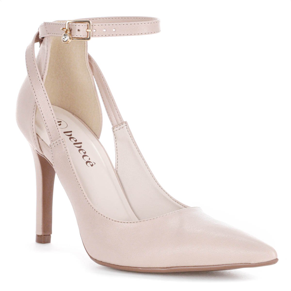 Scarpin Bebece Fivela Pingente Pedraria Salto Alto Fino Nude Claro - Feminino