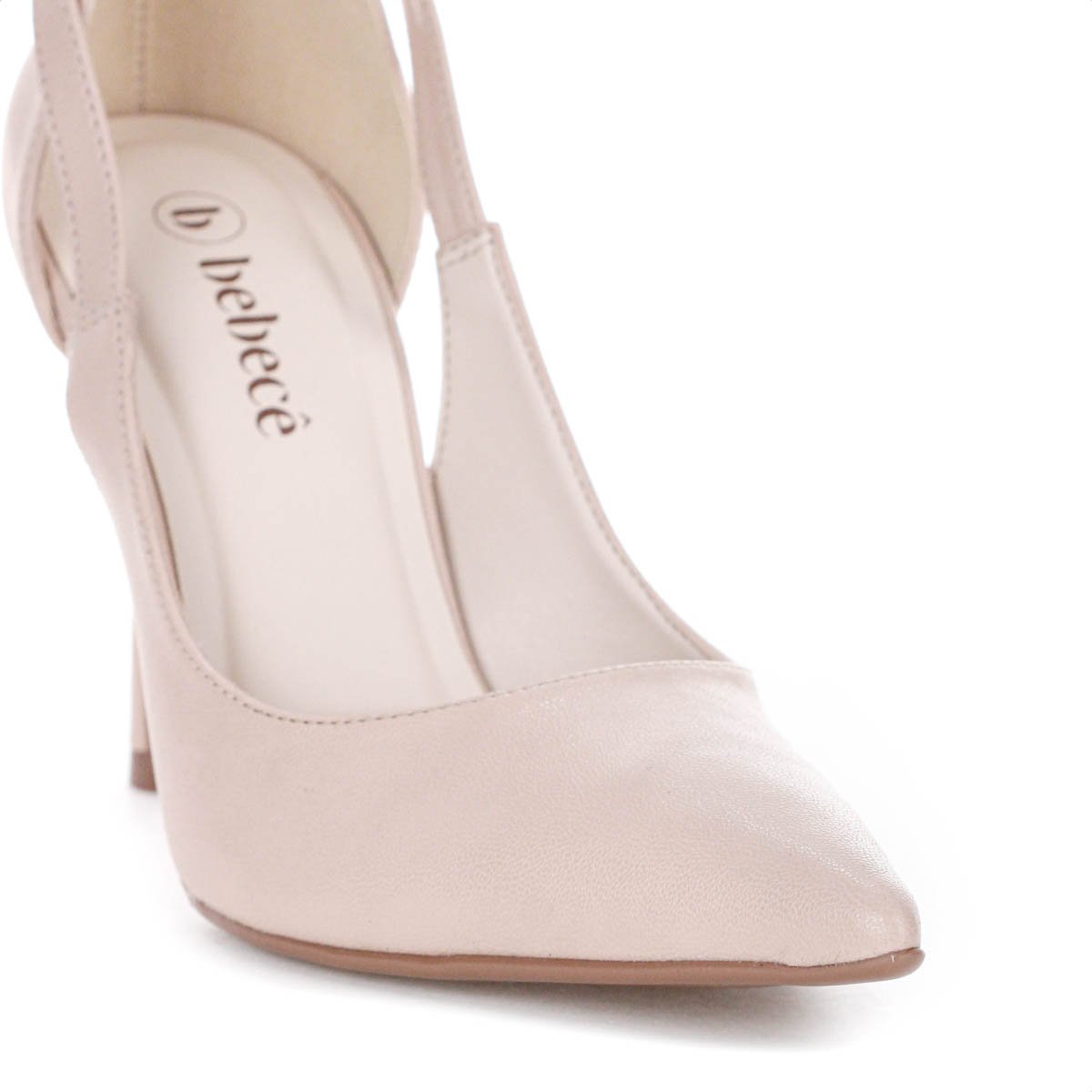 Scarpin Bebece Fivela Pingente Pedraria Salto Alto Fino Nude Claro - Feminino Bege 5