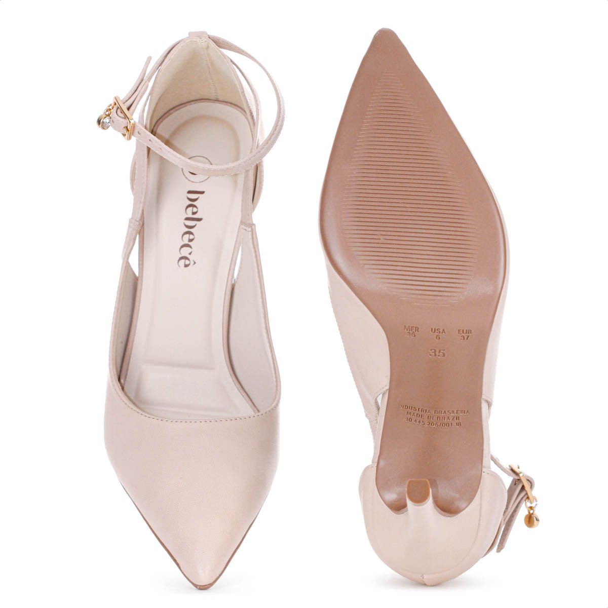 Scarpin Bebece Fivela Pingente Pedraria Salto Alto Fino Nude Claro - Feminino Bege 8