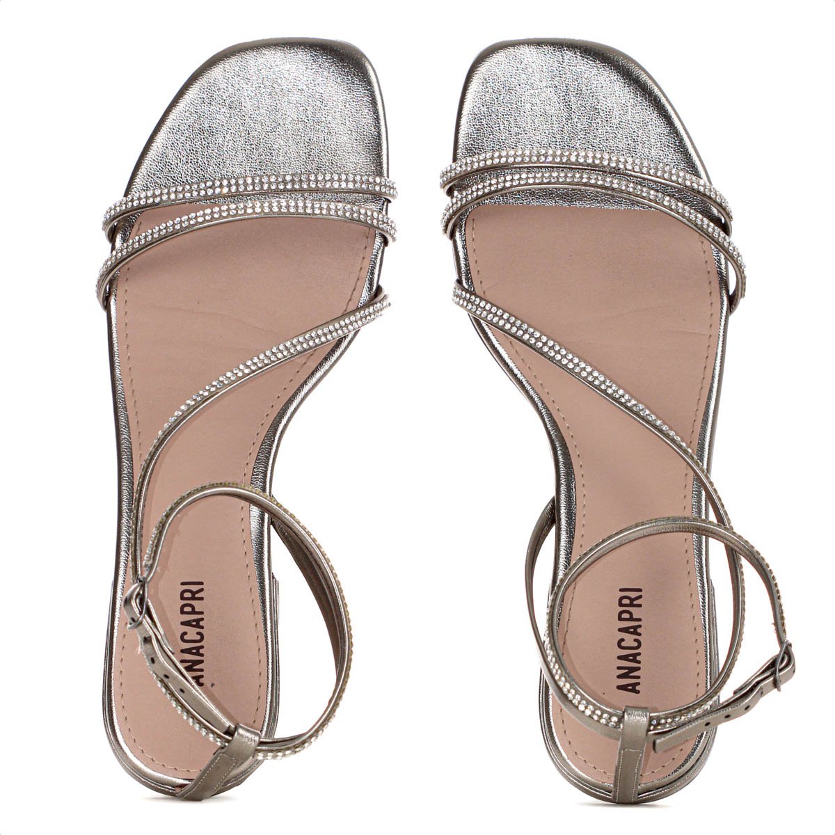 Sandalia Rasteira Anacapri Tiras Finas Glam Prata Velho - Feminino Prata 5