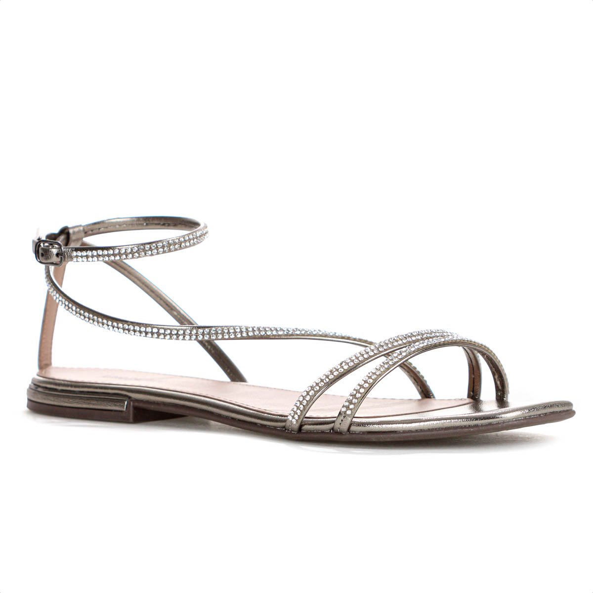 Sandalia Rasteira Anacapri Tiras Finas Glam Prata Velho - Feminino