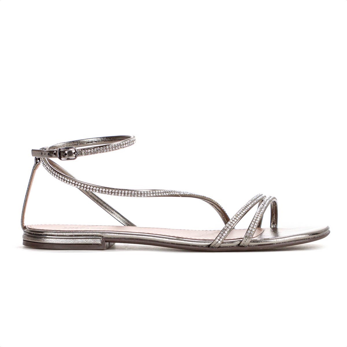 Sandalia Rasteira Anacapri Tiras Finas Glam Prata Velho - Feminino Prata 2