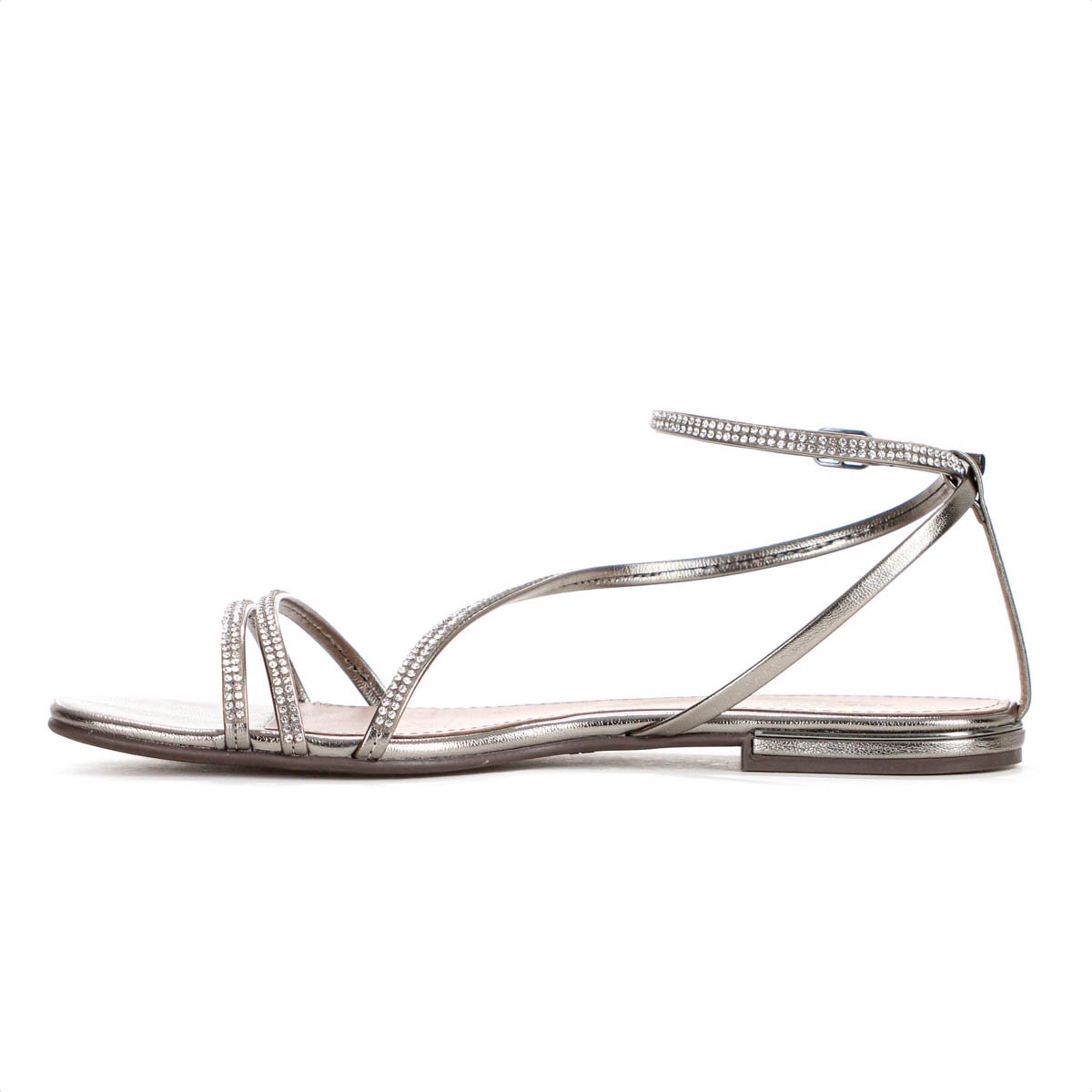 Sandalia Rasteira Anacapri Tiras Finas Glam Prata Velho - Feminino Prata 3