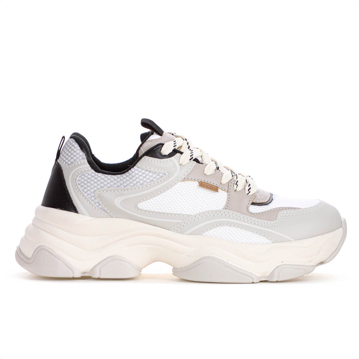 Tenis Anacapri Alexa Robusto Cinza Branco e Preto - Feminino