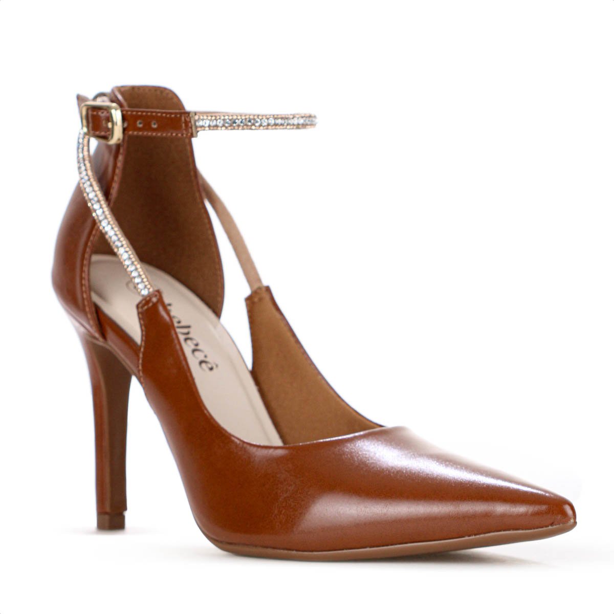 Scarpin Bebece Napa Egeu Fivela Strass Salto Alto Fino Marrom - Feminino 