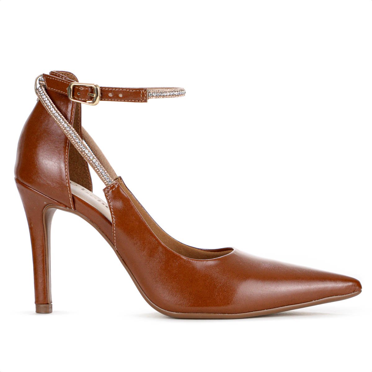 Scarpin Bebece Napa Egeu Fivela Strass Salto Alto Fino Marrom - Feminino  Marrom 3