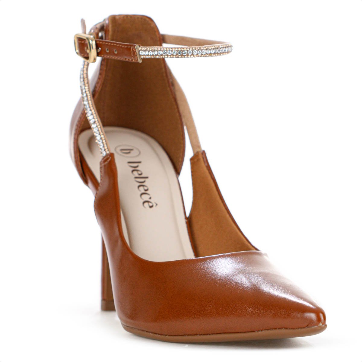 Scarpin Bebece Napa Egeu Fivela Strass Salto Alto Fino Marrom - Feminino  Marrom 5