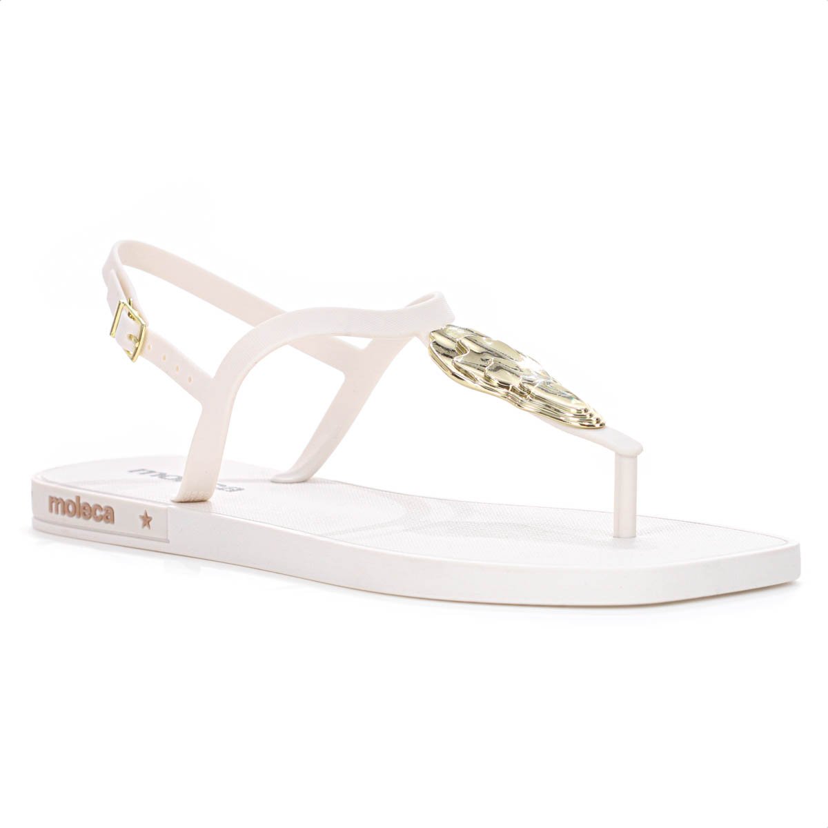 Sandalia Moleca Tira Pronta C/ Detalhe Off White e Dourado - Feminino 