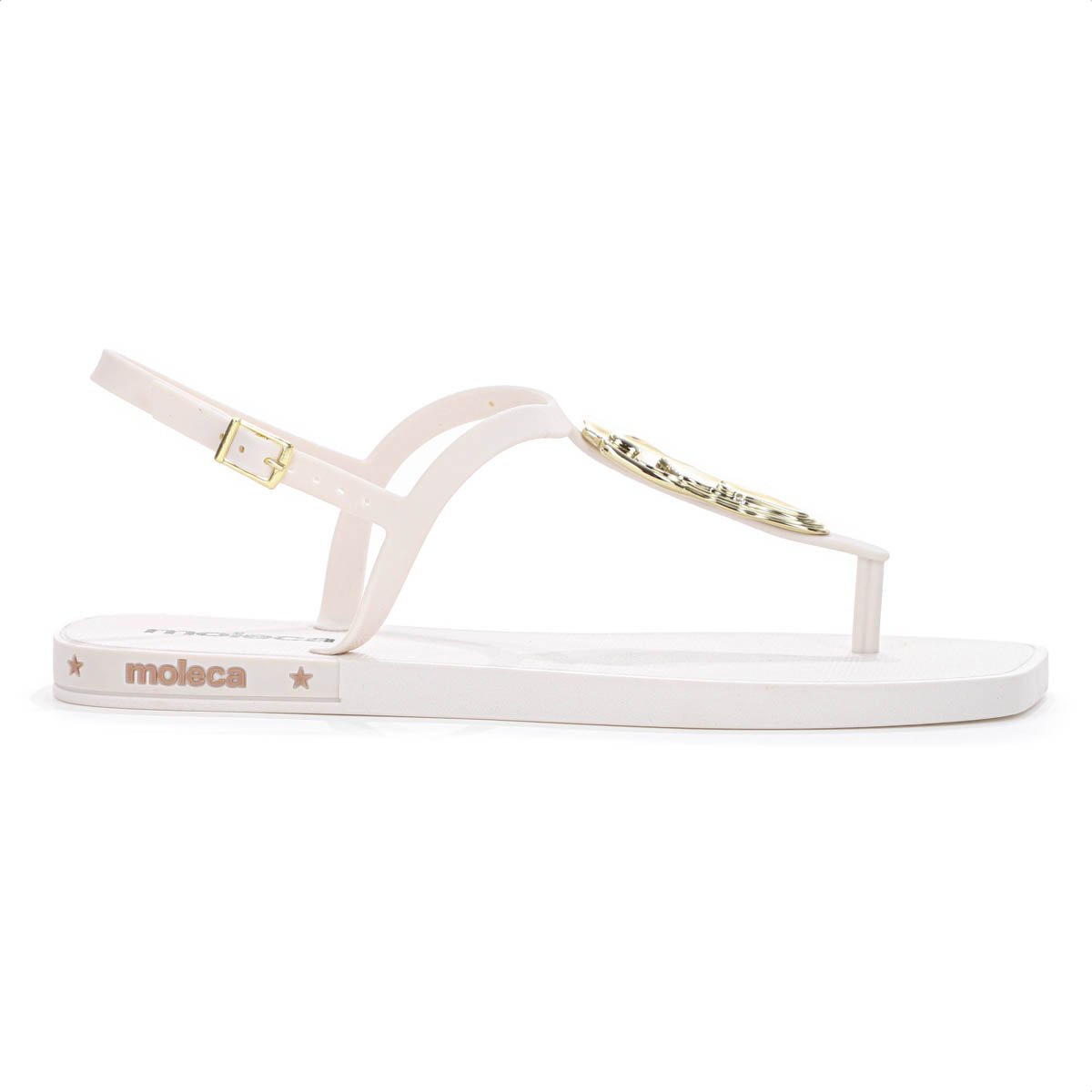 Sandalia Moleca Tira Pronta C/ Detalhe Off White e Dourado - Feminino  Branco 2