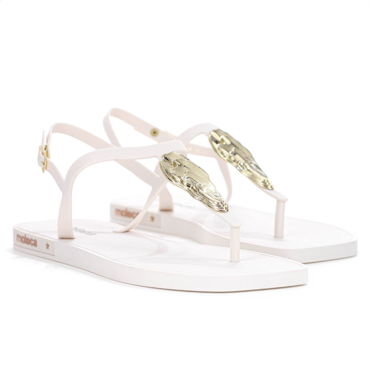 Sandalia Moleca Tira Pronta C/ Detalhe Off White e Dourado - Feminino  Branco 4