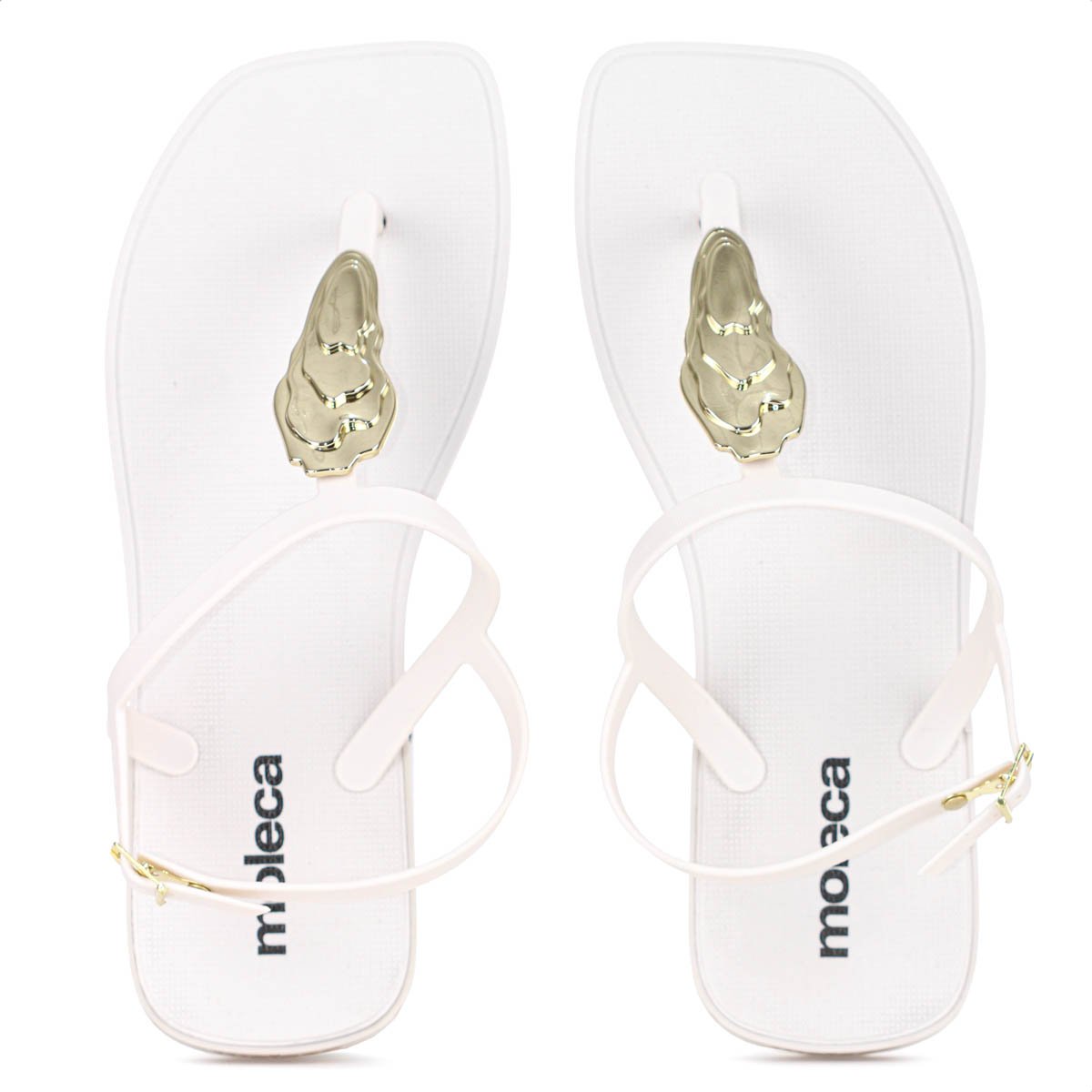 Sandalia Moleca Tira Pronta C/ Detalhe Off White e Dourado - Feminino  Branco 5
