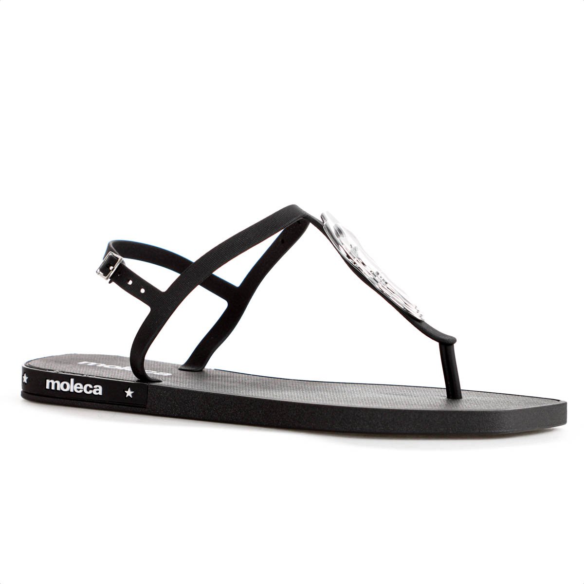 Sandalia Moleca Tira Pronta C/ Detalhe Preto e Prata - Feminino