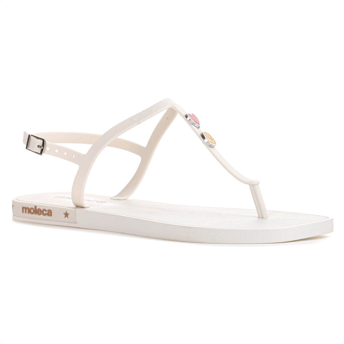 Sandalia Moleca Tira Pronta Pin Emoji Off White - Feminino