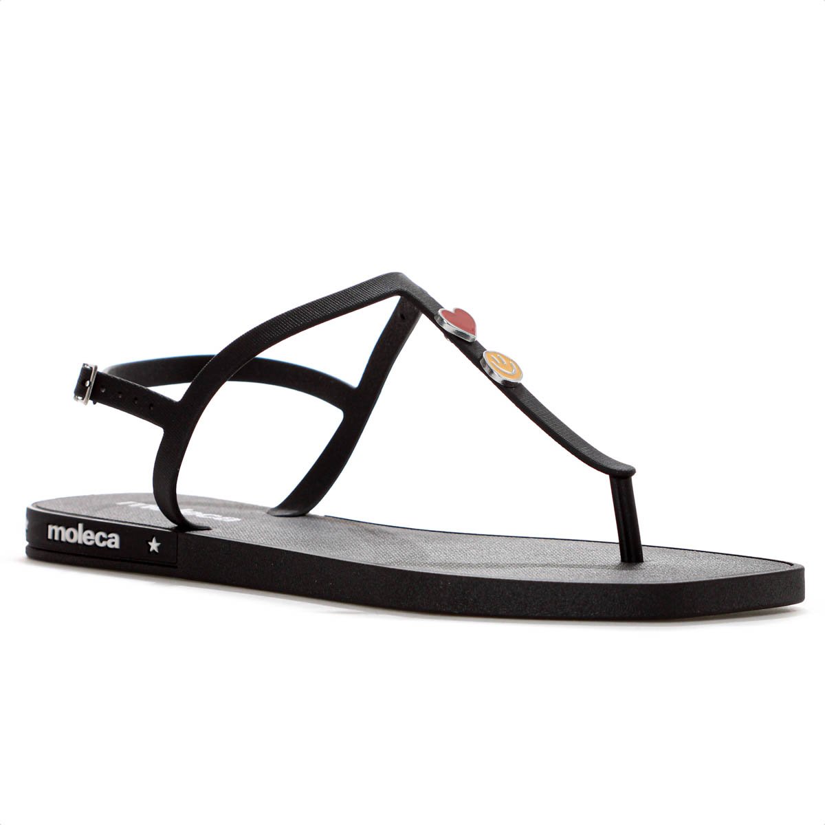 Sandalia Moleca Tira Pronta Pin Emoji Preto - Feminino