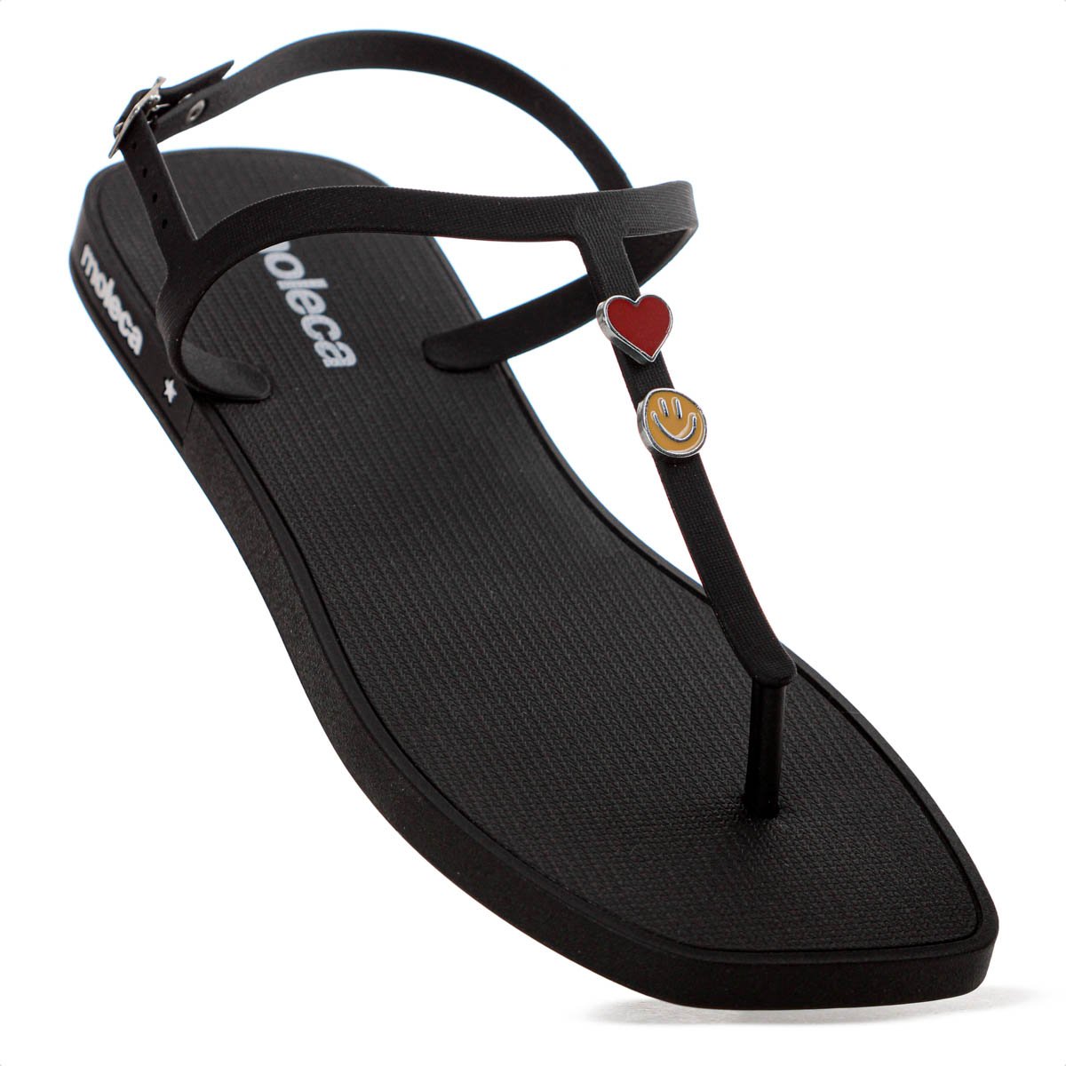 Sandalia Moleca Tira Pronta Pin Emoji Preto - Feminino Preto 7